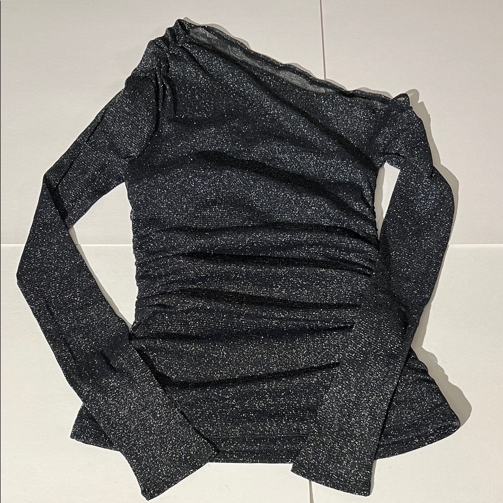 Abercrombie & Fitch Asymmetrical Glitter Long Sleeved Ruched Top Blouse Small
